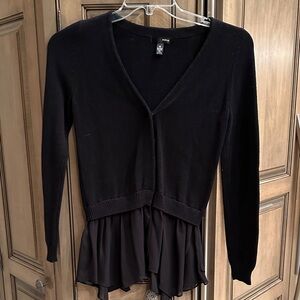 Aqua Elegant Black Sweater with Sheer Detail